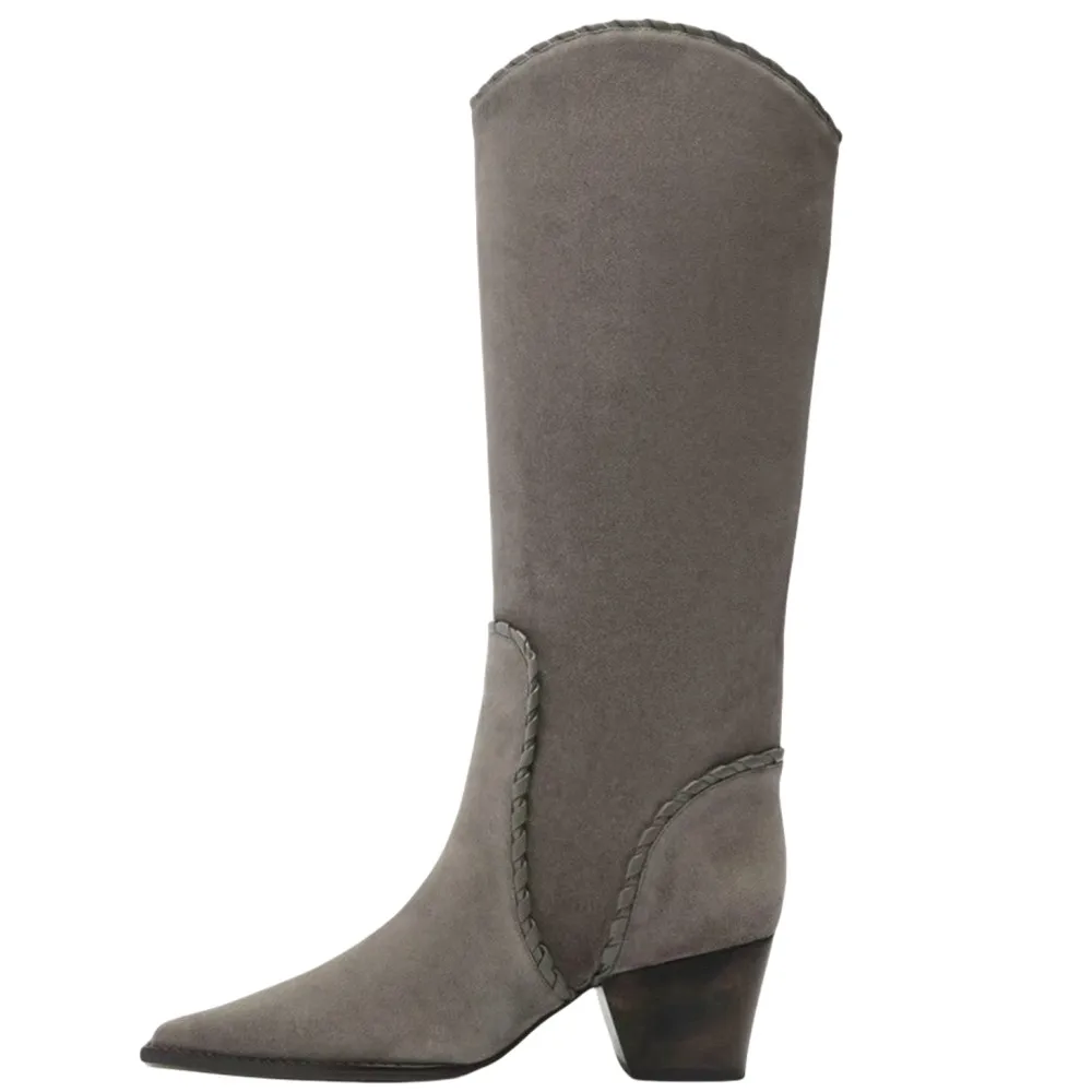 

Autumn and Winter Women's Pointed, Thick, High-heeled, Mid Heeled Boots, Fashionable Suede Knee High Boots, Women's Knight Boots