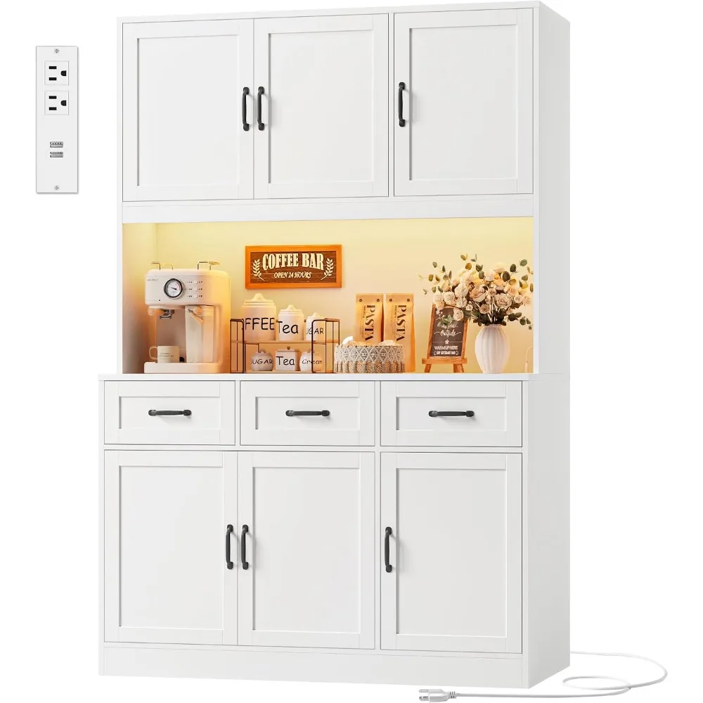 HOSTACK Kitchen Pantry Storage Cabinet, Tall Kitchen Hutch Cabinet, White | 47