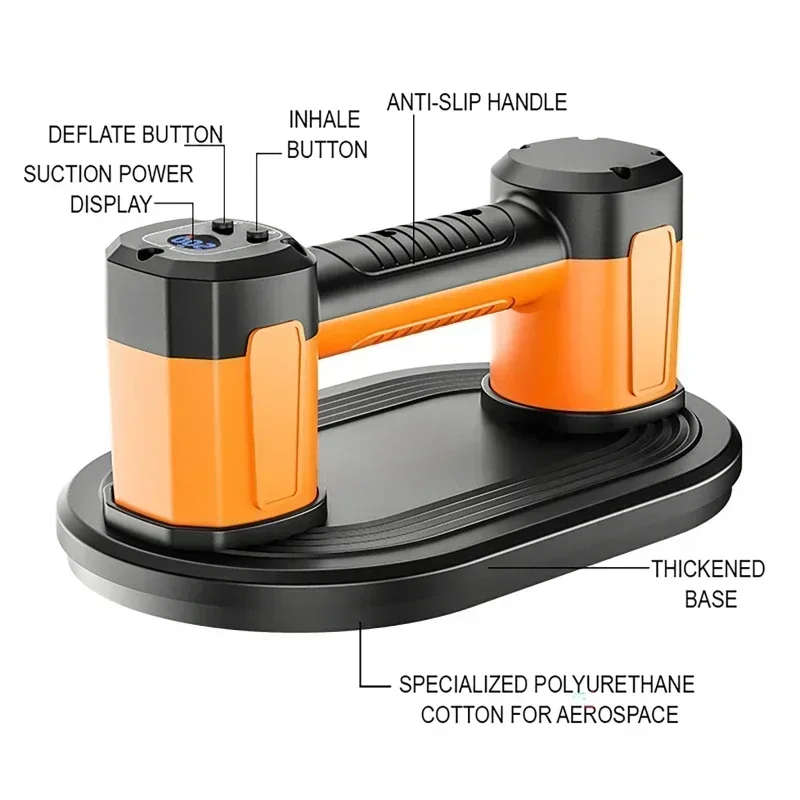 Electric Tile Suction Cup 100KG Suction Marble Handling Tool Type-C Charging Port Glas Suction Lifter for Smooth Fur Surface Box