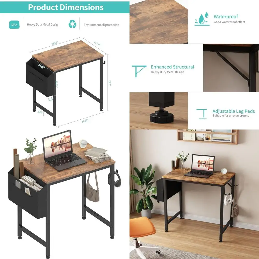 

Compact 24 Kids Desk for Girls, Study & Writing Space with Storage and Hooks, Rustic Brown Finish