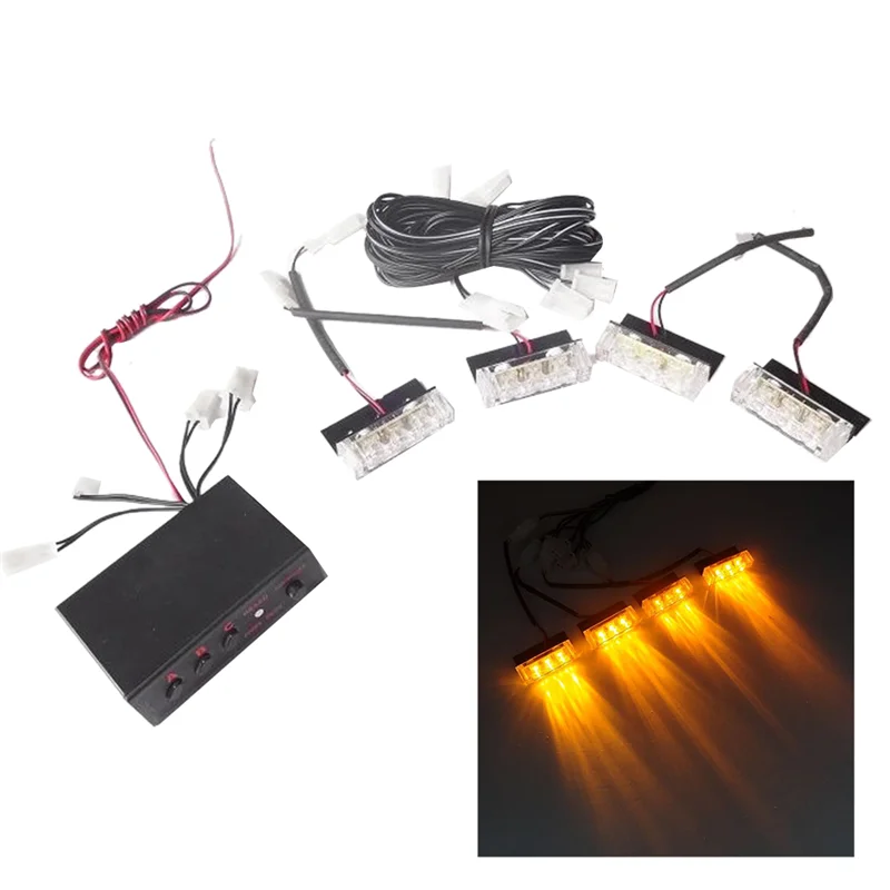 One Drag Four Strobe Lights Strobe Lights Signal Lights Car LED Lights General Car Supplies,Yellow Light