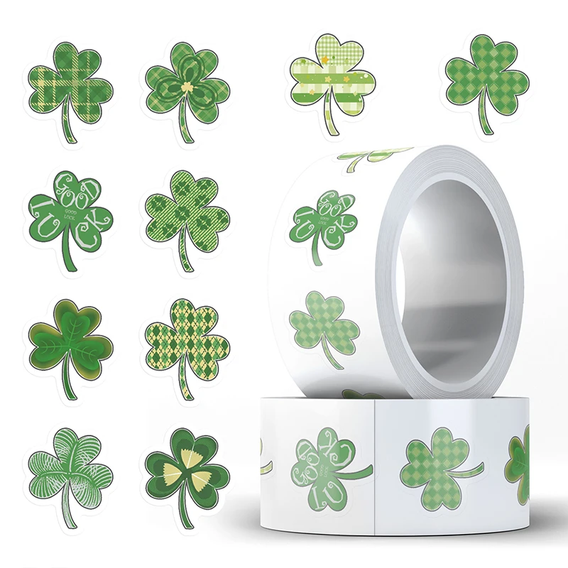 500PCS/Roll Lucky Clover Pattern Stickers DIY Decor for Diary Laptop Phone Notebook Skateboard Waterproof Decals Children Toys