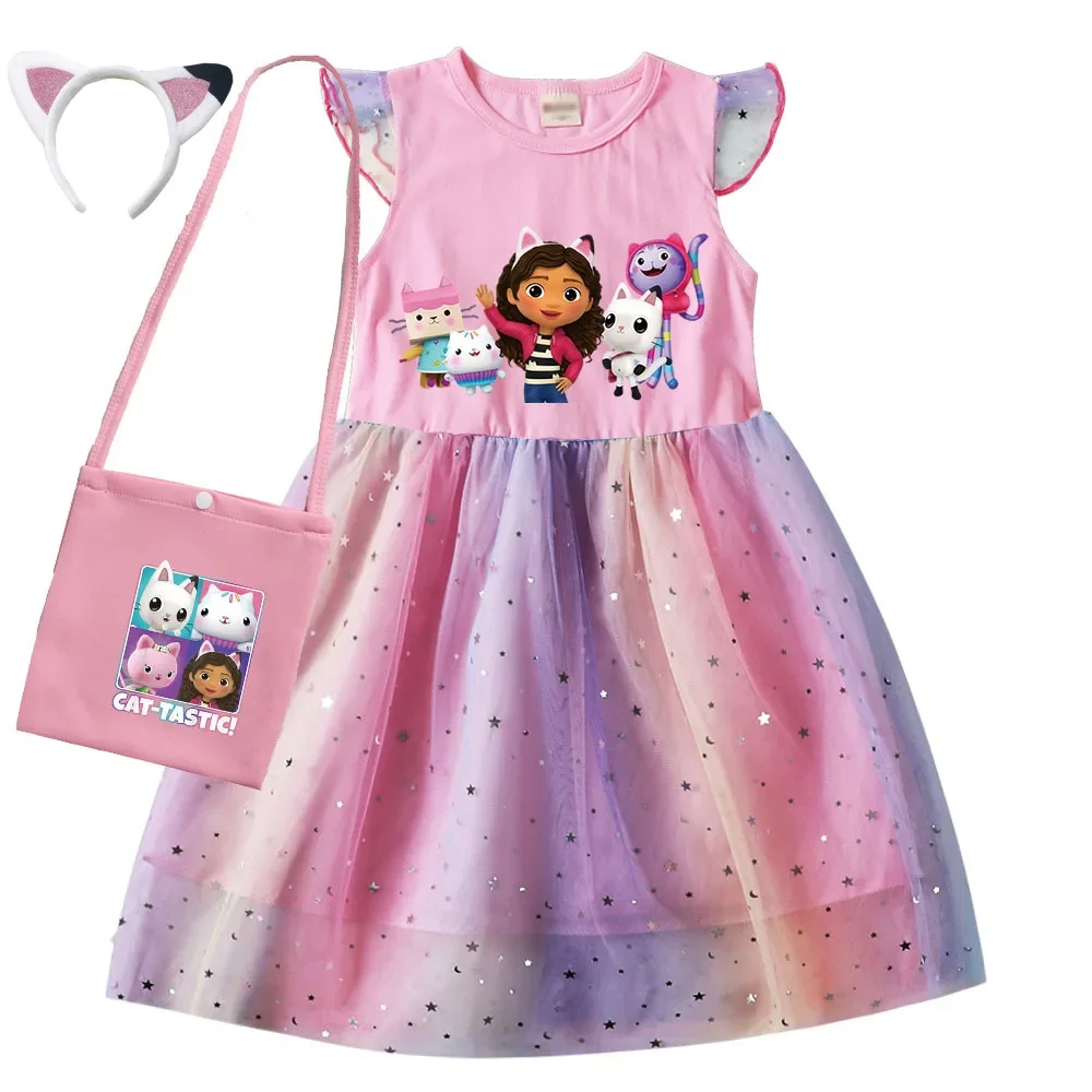 

Gabby Dollhouse Clothes Kids Party Dresses for Girls Short Sleeve Casual Dress & Bag Children Cartoon Wedding Princess Vestidos