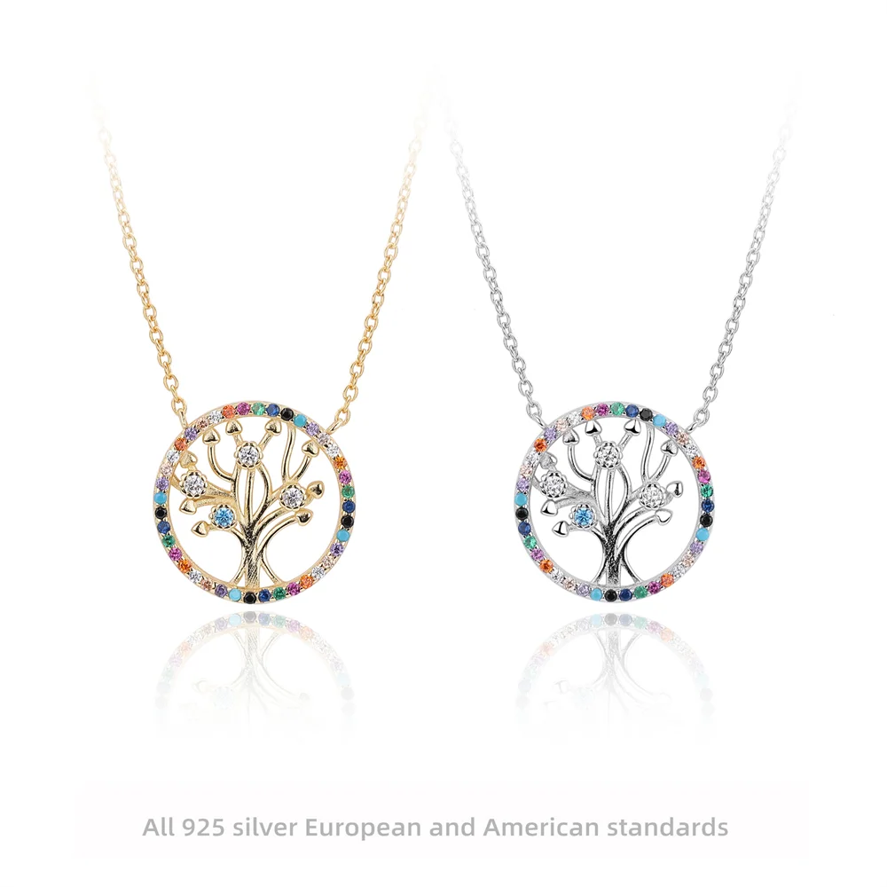 

Новое женское ожерелье из стерлингового серебра 925 пробы, красочная подвеска «Дерево жизни» из циркона, шикарная легкая роскошная нишевая цепочка на ключицу