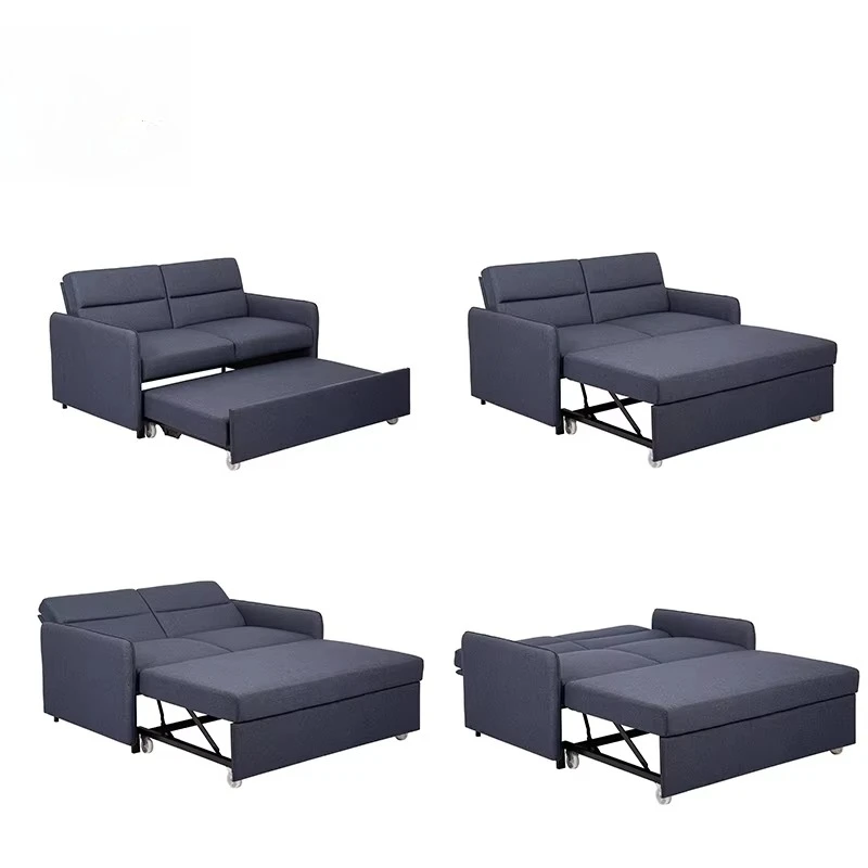 New Design Dark Grey Fabric Foldable Two-Seater Home Office Sofa Convertible Pump-Pull Design for Apartment Use