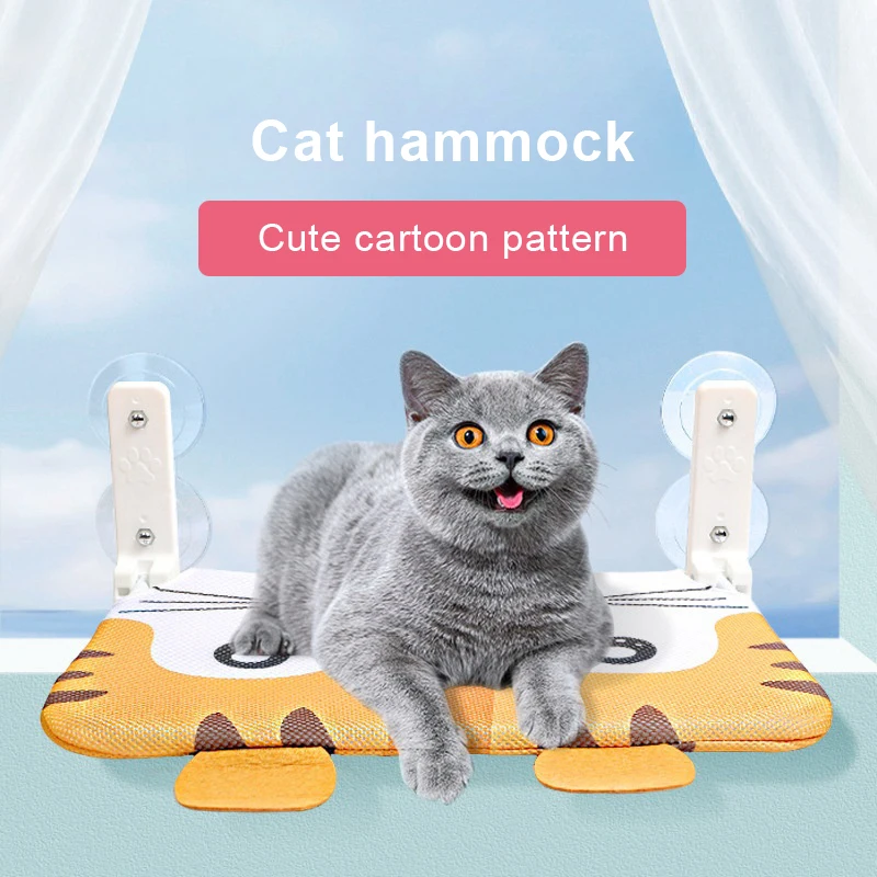 Cartoon Cat Hammock Beside Window Suction Cup Cats Hammock Hanging Climbing Frame Collapsible Cat Mat Bed Pet Cats Accessories