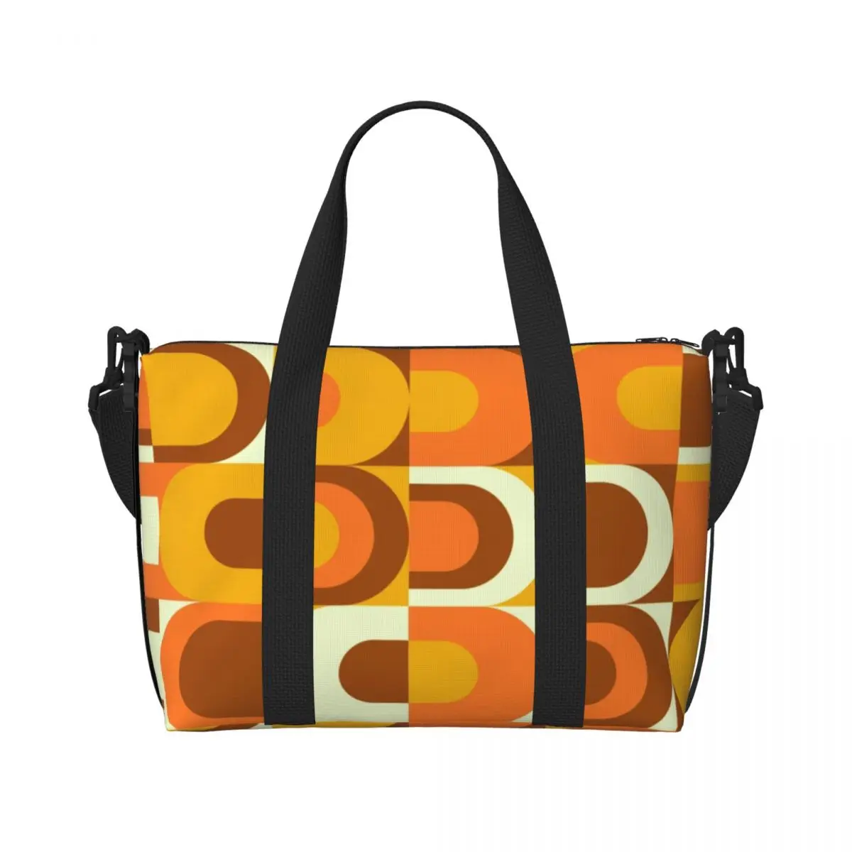 Custom 70s Pattern Inustrial In Orange And Brown Tones Tote Bag Women Geometric Colorful Shoulder Shopping Gym Beach Travel Bag