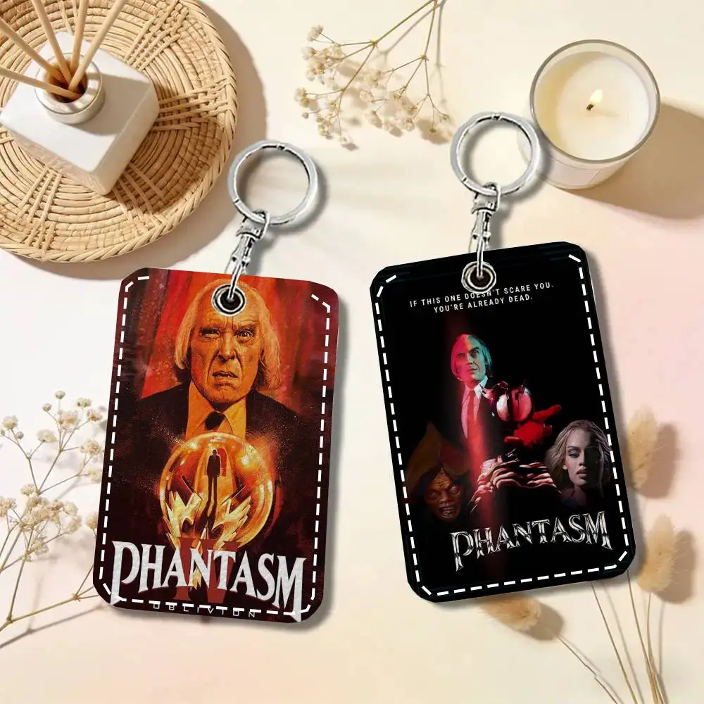 P-Phantasm Horror Movie Card Case Keychain Access Card Bag Key Tag Ring Leather Card Holder Key Ring Access