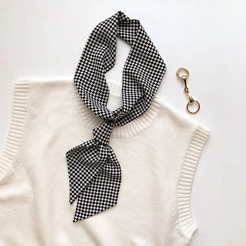 Square Scarf Houndstooth Korean Retro Lightweight Skinny Wrap for Spring Autumn Women Fashion Neck Decor