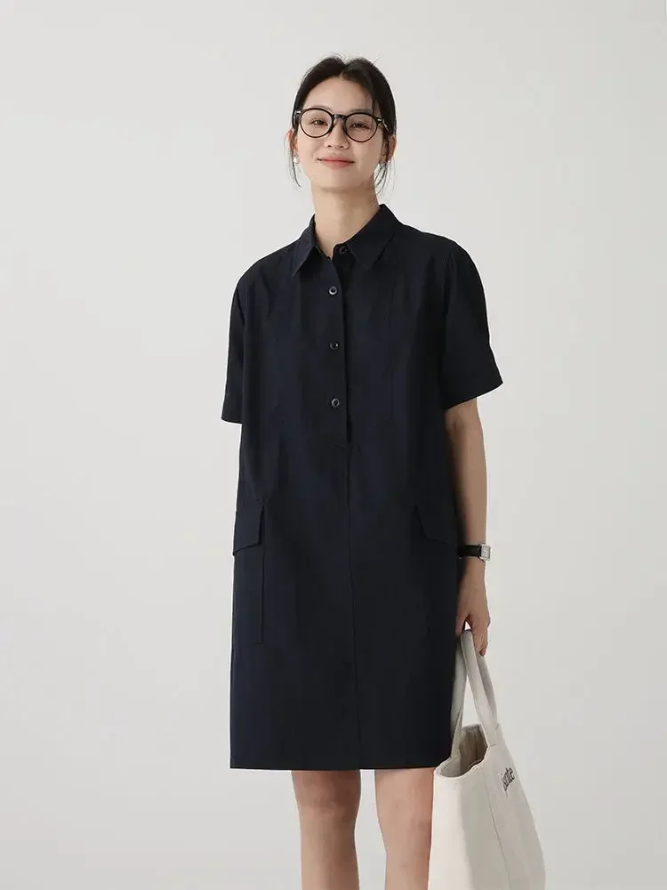 

Новое летнее женское платье 2025 года, свободное пригородное платье-рубашка с прямым воротником