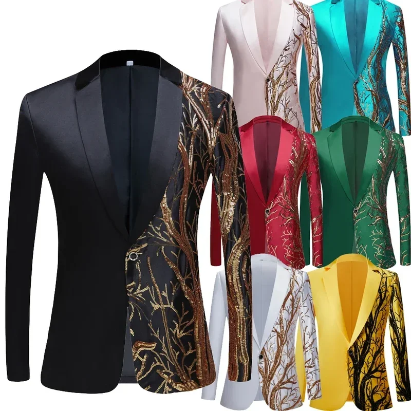 

Mens Sequin Embrodered Suit Coat Shiny Bling Glitter Blazer Tuxedo Suits Wedding Party Stage Costumes Nightclub Prom DJ Jacket