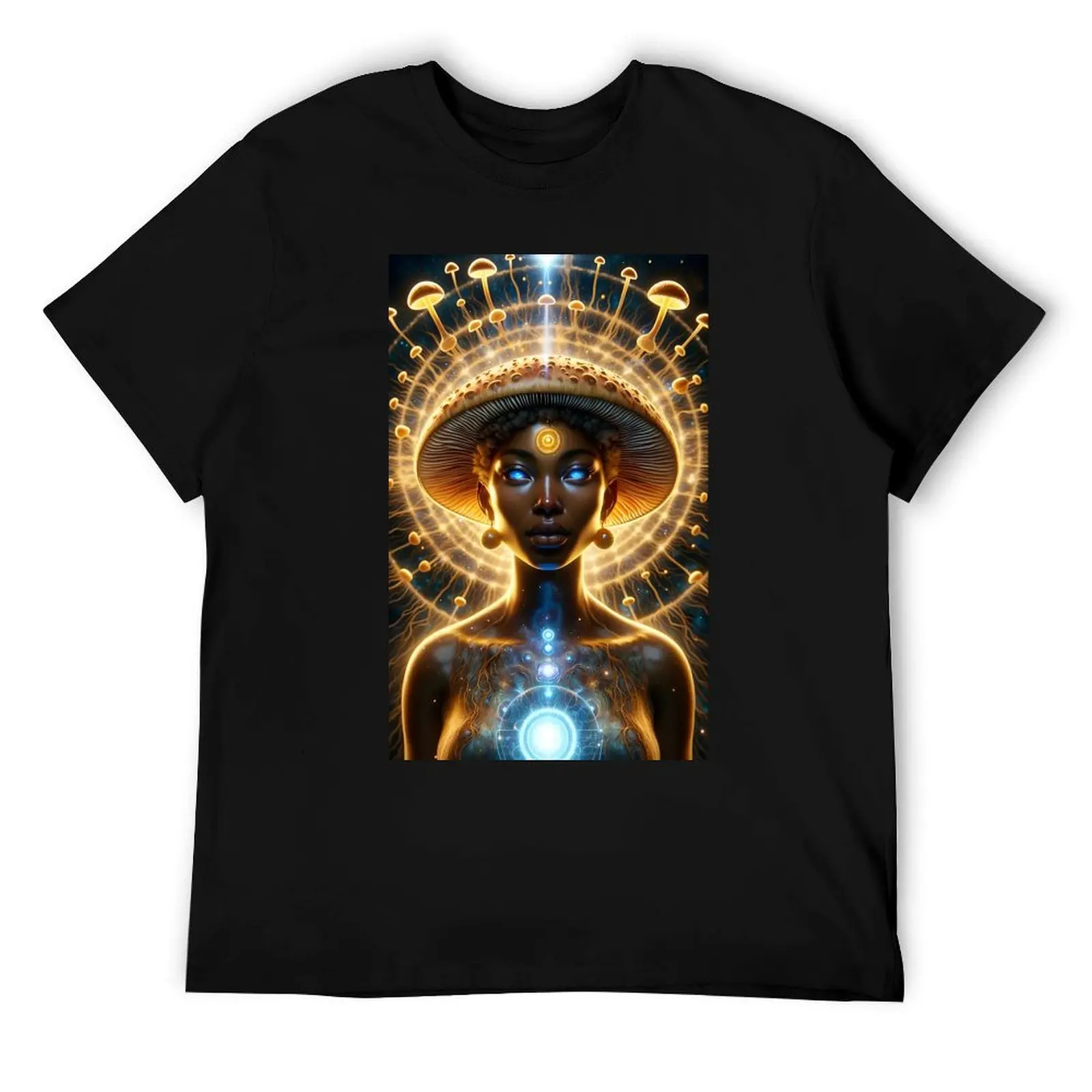 

Golden Teacher Goddess With Mushroom Consciousness T-Shirt anime tshirt t shirt personalised t shirt man luxury T-Shirt