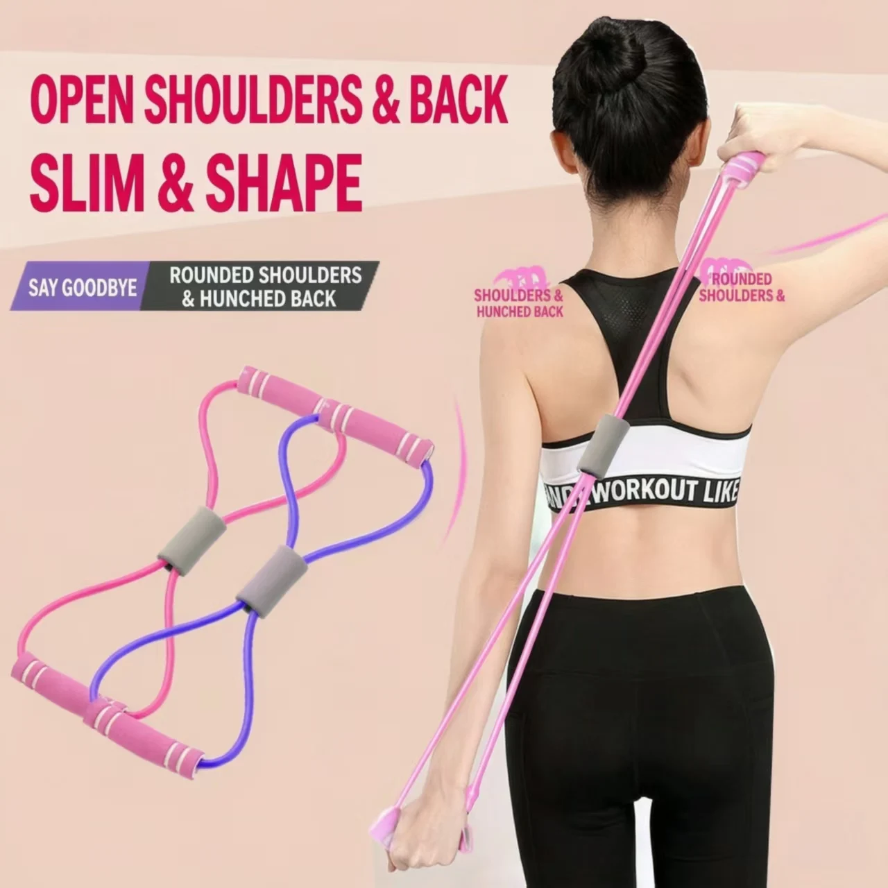 Figure-Eight Pull Rope Exerciser Resistance Band Arm Slimming Fitness Equipment Shoulder Opener Back Trainer for Enhanced Workou