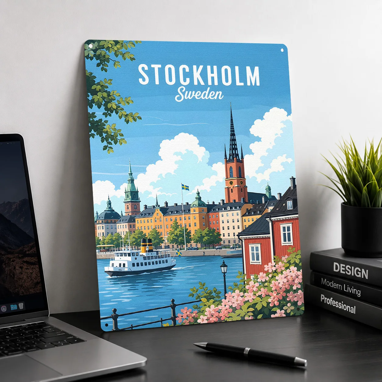 Stockholm Sweden Travel 3D Texture Printed Poster Custom Vintage Metal Tin Plate Sign for Wall Art Bedroom Accessories Interior