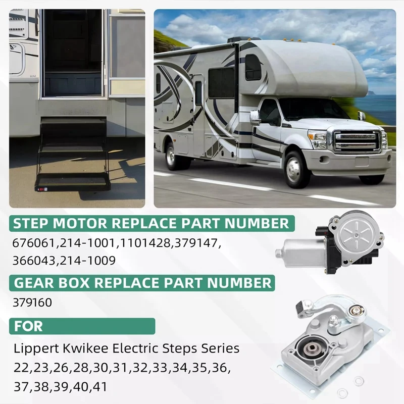 RV Step Motor 676061&Gear Box 379160 For Lippert Kwikee Automatic Electric Steps