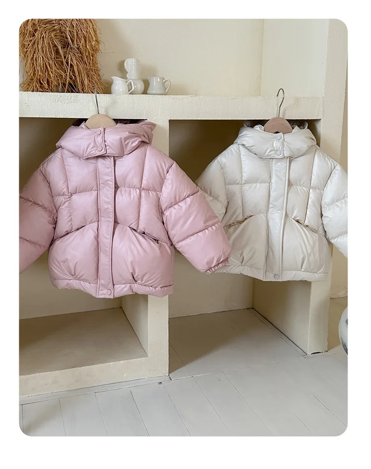 WOOFOO 4-10 Years Winter Kids Down Cotton Jackets Autumn Girls Hooded Thick Warm Coat Teenage Solid Outerwear Children Clothing