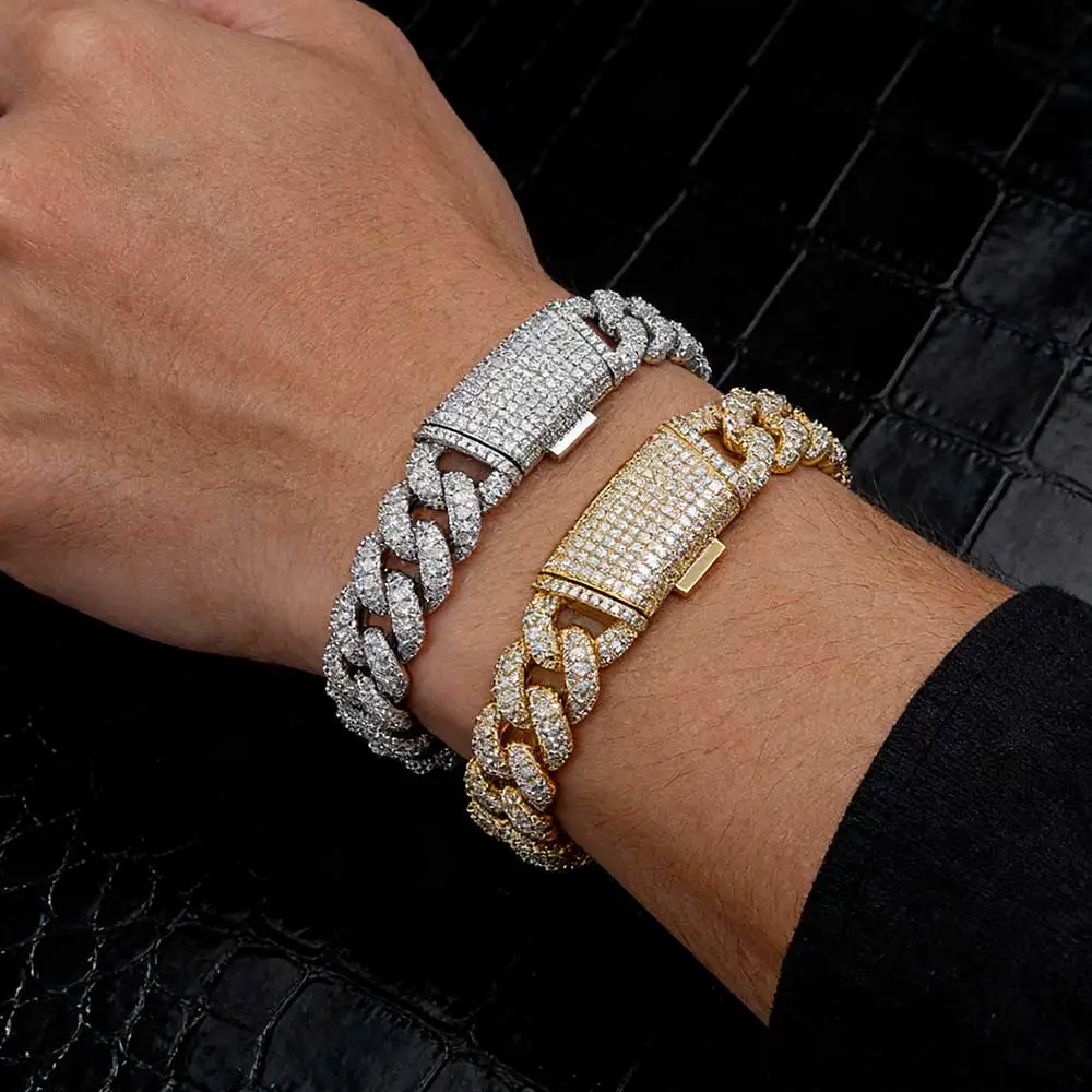 

Новый браслет HHIOK 11 мм с бриллиантами в стиле Cuban Link, ювелирное украшение в стиле хип-хоп, с дугообразной длинной застежкой, полностью инкрустированный бриллиантами, подарок для мужчин