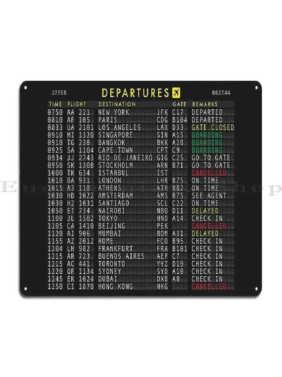 Vintage Flight Departures Split Flap Reader Board Metal Plaque  Customizable Classic Pub Club Bar Rusty Tin Sign Poster  Wall De