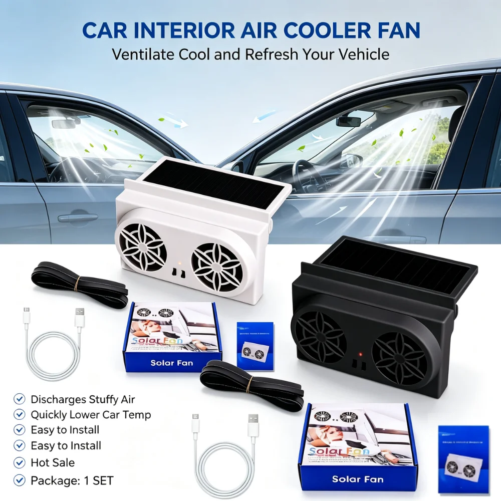 Portable Car Cooler Fan Exhaust Ventilation System Solar Air Vent Fan Heat Removal Fresh Air Circulation Car Accessory