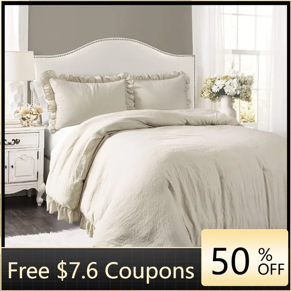 

King Bed Linen Set Reyna 3-Piece Ruffled Comforter Bedding Set With Pillow Shams Wheat Freight Free Sets Home Textile Garden