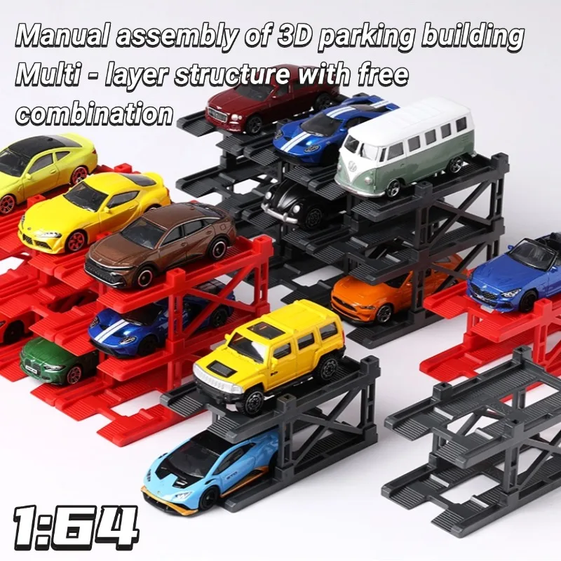 KicarMod 1/64 Diecast Model Car Manual Assembly of 3D Parking Building Multi-Layer Structure with Free Combination Display Car