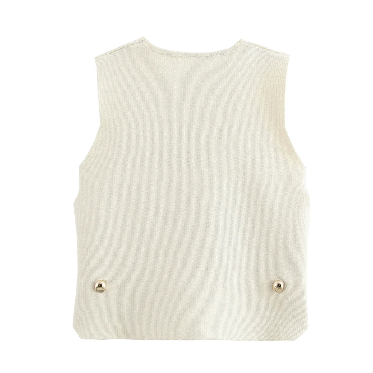 

TRAF Women 2025 Spring New Fashion Lazy Style Short Knitted Vest Chic Side Button Accessories All-match Sleeveless Vest Mujer