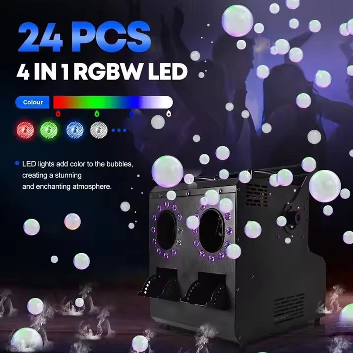 1500W Smoke Bubble Machine 2Holes LED Beam Fog Machine DMX 512 Control Wedding Stage Bubbles Effect for DJ Disco Bar Partie Show