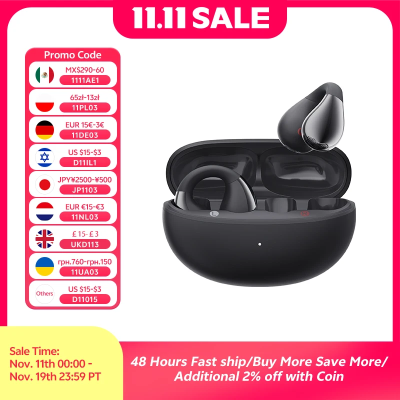 QCY Crossky C30 Ear Clip Earphones Bluetooth 5.4 Wireless Open Ear Sports TWS Earbuds Dual-Connection Headphones