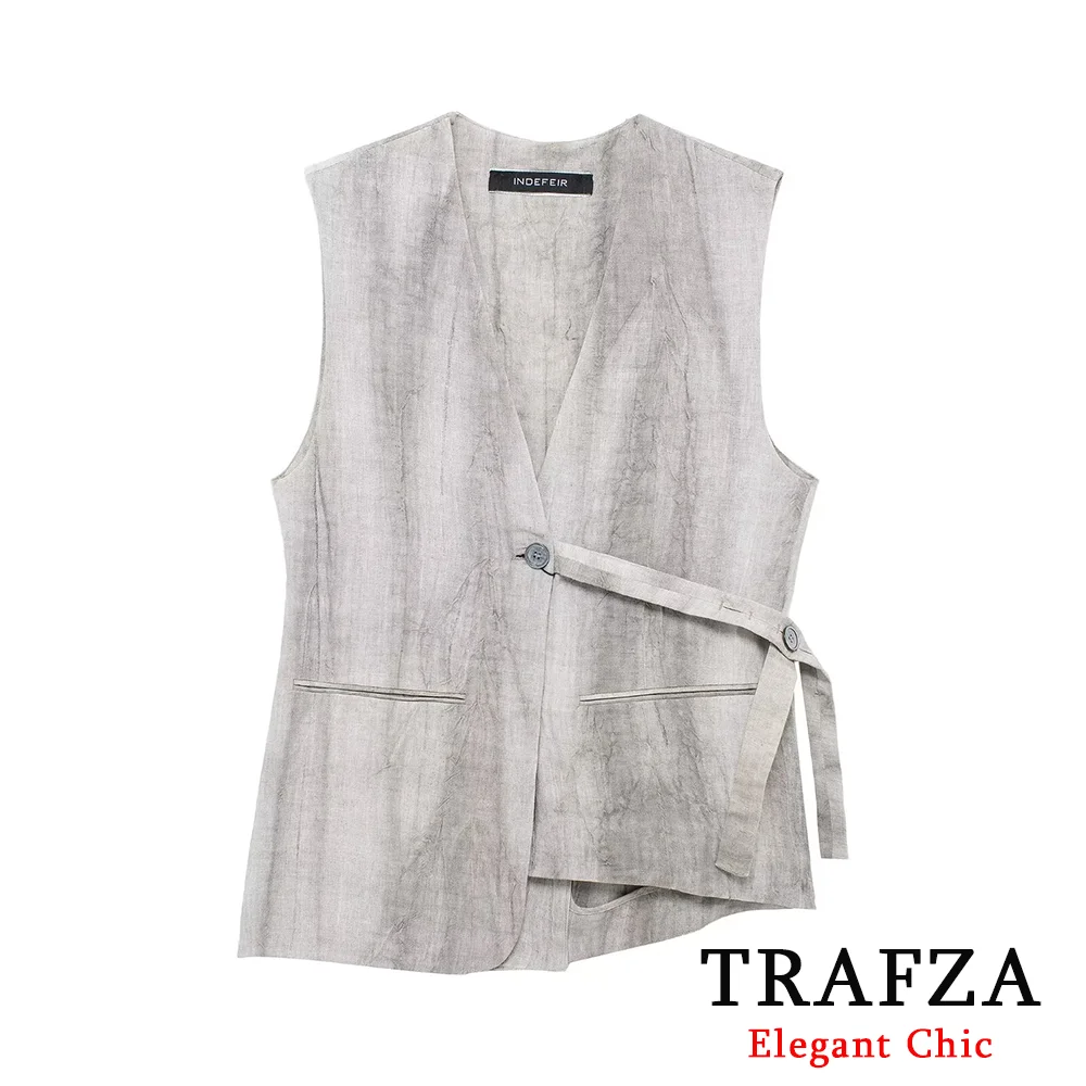 

TRAFZA Causal Chic Solid Vest Women V-Neck Sleeveless Top Fashion 2024 Summer Loose Shirts Blouses Casual Vest Office Lady Tops