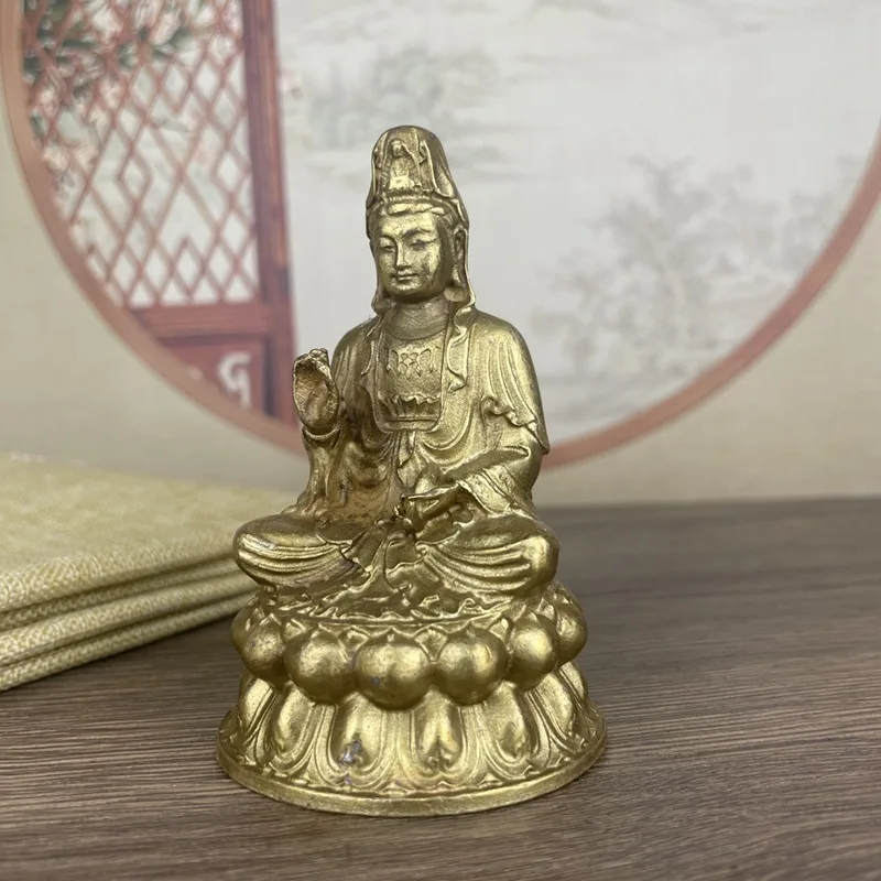 Antique-style Lotus-Sitting Nanhai Guanyin Buddha Statue Ornament Home Decor Craft
