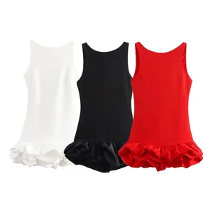 Kurzes weißes Kleid ohne Ärmel elegant für Frauen, schneller Verkauf, europäischer und amerikanischer Stil, moderner Faltenrock 10 Hauptverkauf hellweißes Kleid - №5