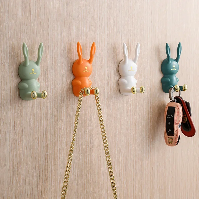 Cute Rabbit No Punching Hook No Trace Wall Hanging Storage Wash Cup Toothbrush Hanger Toilet Multi Functional Adhesive Hook