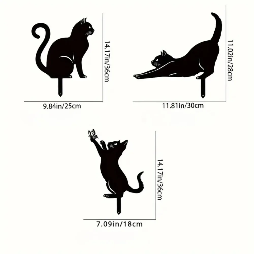 Cat Family Garden Stakes Decorative Cute Cat Garden Decorative Silhouette Animal Outdoor Statues For Cat Yard Garden Lawn