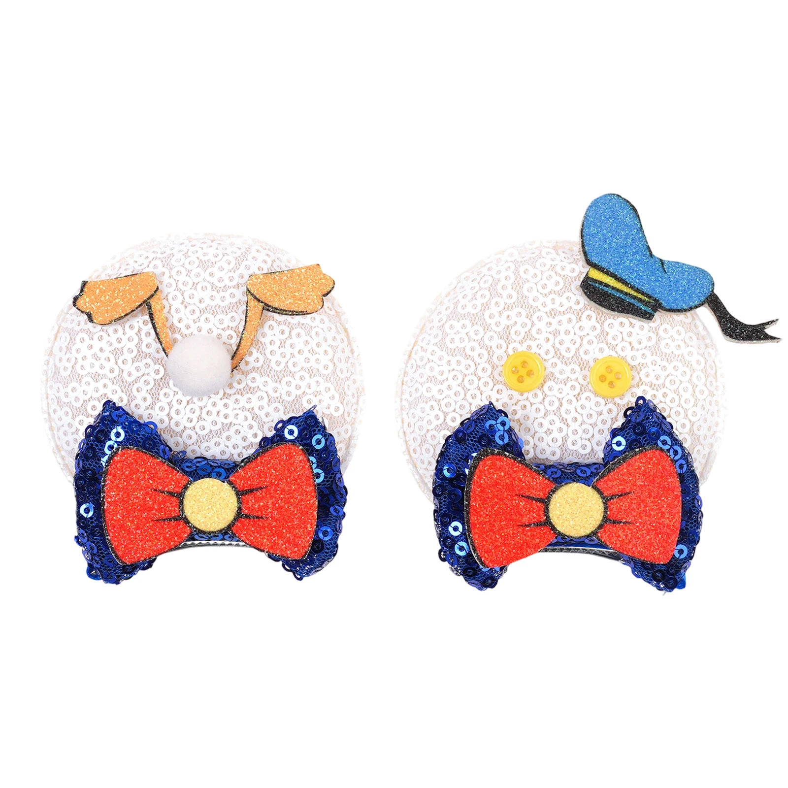 Weiße Pailletten-Haarspangen, inspiriert von Cartoon-Enten, rote und blaue Schleifen-Haarspangen, niedliche Kinder-Haaraccessoires für Cosplay-Geburtstagsfeiern.