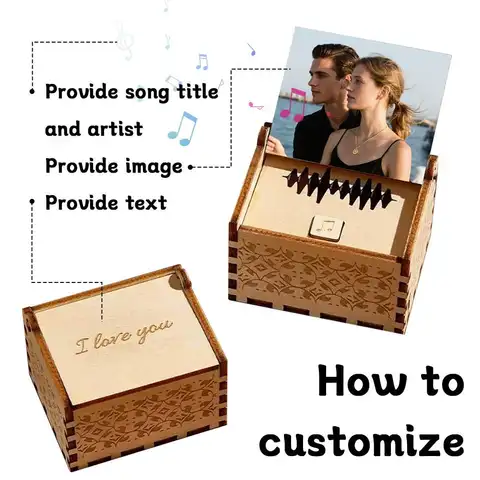 Boîte à musique numérique personnalisée, boîte à musique Photo en bois avec texte, cadeau d'anniversaire de saint-valentin pour les couples amoureux