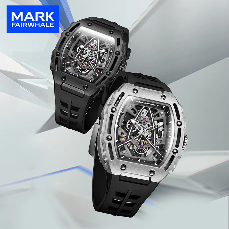 

Mark Fairwhale 6650, механические часы с автоматическим механизмом, мужские спортивные часы со скелетонизированным циферблатом и резиновой лентой для мужчин