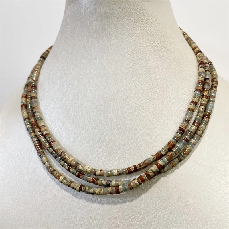 Serpentine 2*4MM Heishi Snakeskin Jasper Necklace Customize 1/3Strands Adjustable Multilayer Beaded Chain Choker for Prom Gift