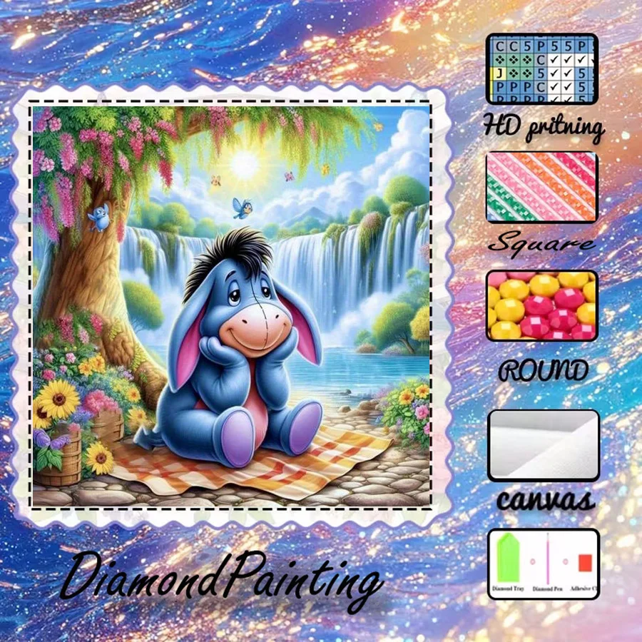 1 Stück - 5D-DIY - Beflockter Stoff - Spezialbohrer - Diamantmalerei-Set - Esel, Wasserfall - Mosaik - Diamantkunst