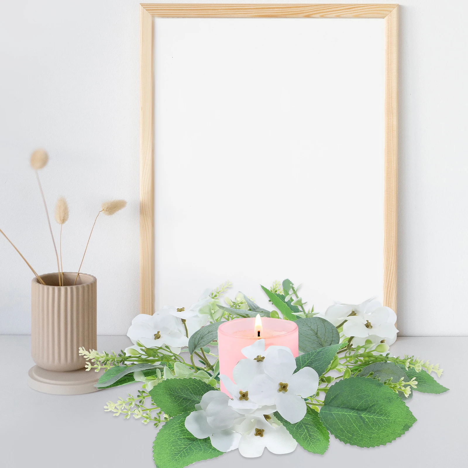 

1pc Artificial Flower Ring Wreath Wedding Table Centerpiece Home Decor Tea Light Holdercandle Wreath For Pillar