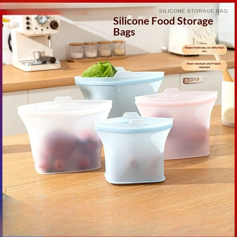 500ml Silicone Fresh-keeping Bag Can Be Self-sealed and Fresh-locked, Reused, Boiled and Refrigerated Food Sub-bagging