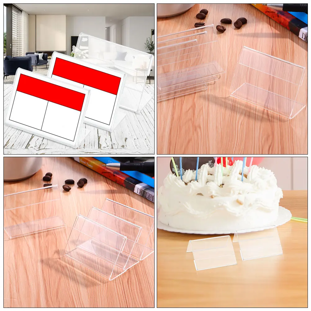 

10 Pcs Transparent Table Tag Acrylic Sign Holder Clear Name Holders for Desk Mini Slanted Plastic Paper Display Stands Baby