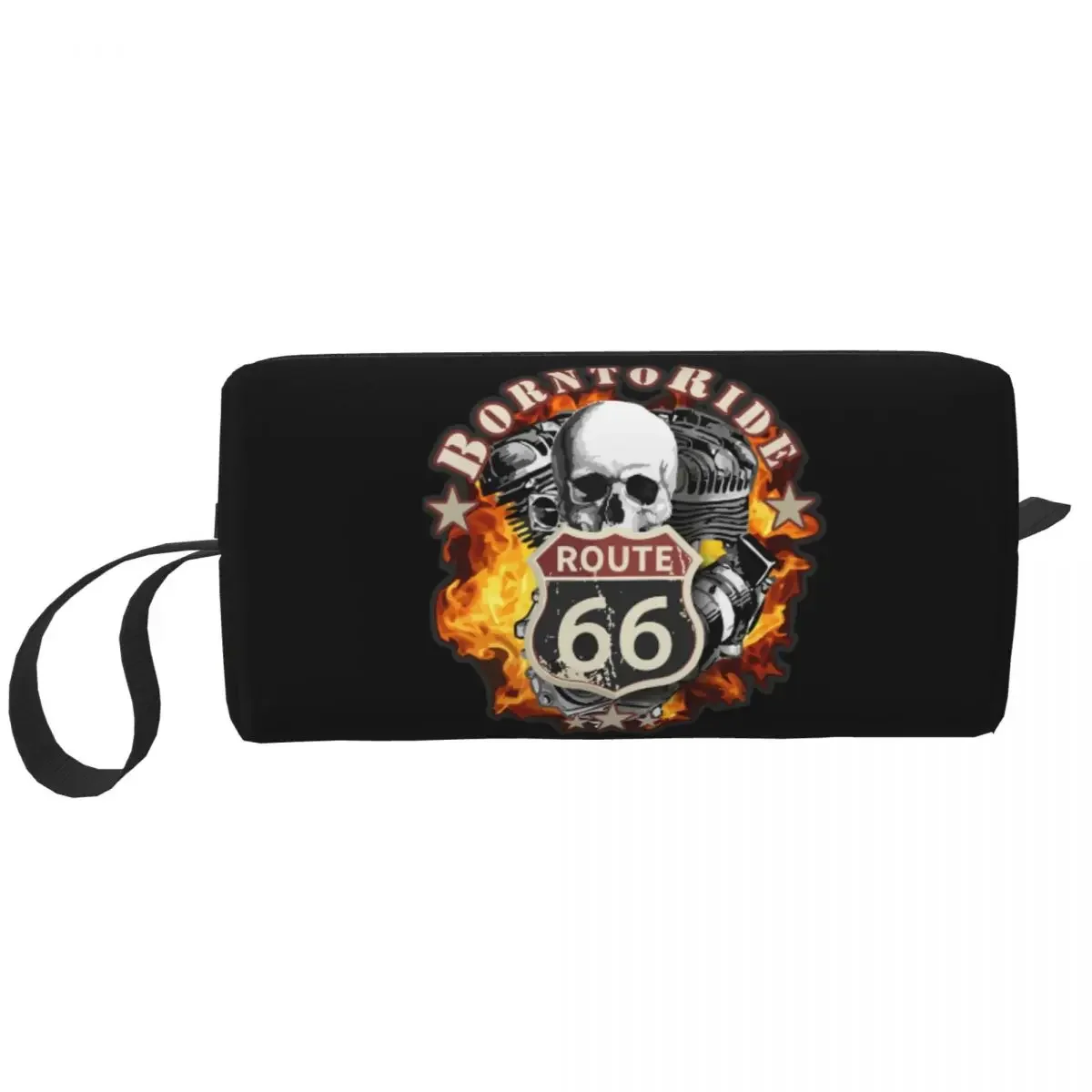 Kawaii Born To Ride Skull Travel Toiletry Bag Women Route 66 Cosmetic Makeup Bag Beauty Storage Dopp Kit