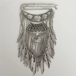 2026 New Indian Vintage Metal Chains Leaf Tassel Large Necklaces Pendants Women Punk Retro Silver Plated Statement Necklace