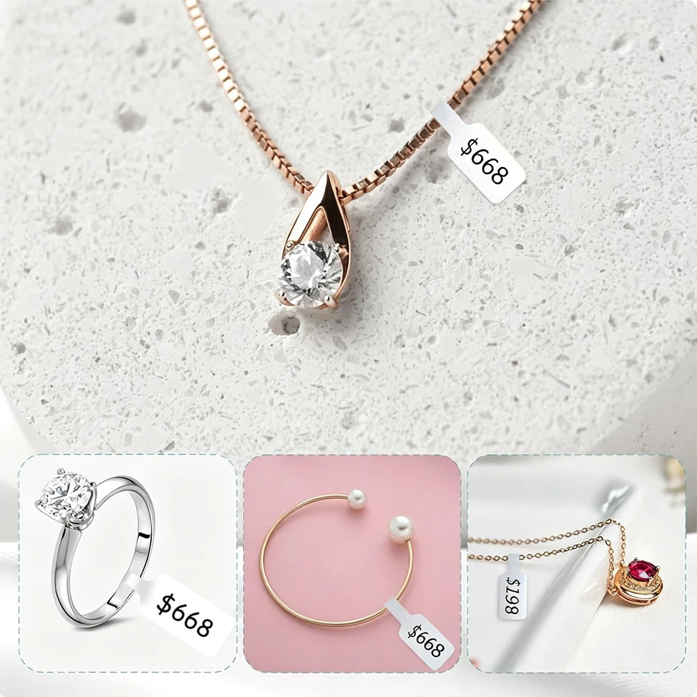 

1 Roll Paper Jewelry Price-Tags Necklace Rings Identification Pricing Labels Barbell Shape Strong Adhesive Backing Easy To Write