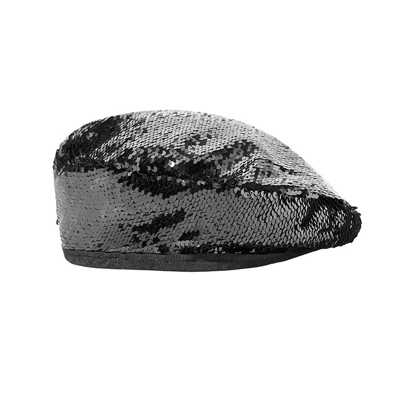 Hat Women Beret Black Sequins Bling Spring Autumn Accessory For Outdoor Painter Casual