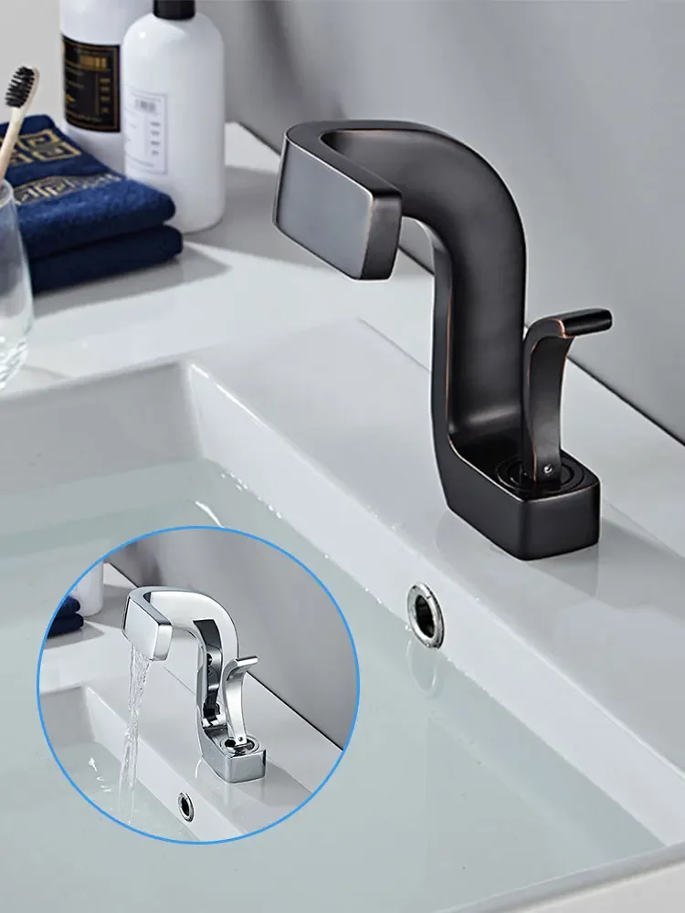 

Black/Silver Bizarre Faucet For Bathroom Hot and Cold Water Tap Single Hole Single Handle Hybrid Home Faucet