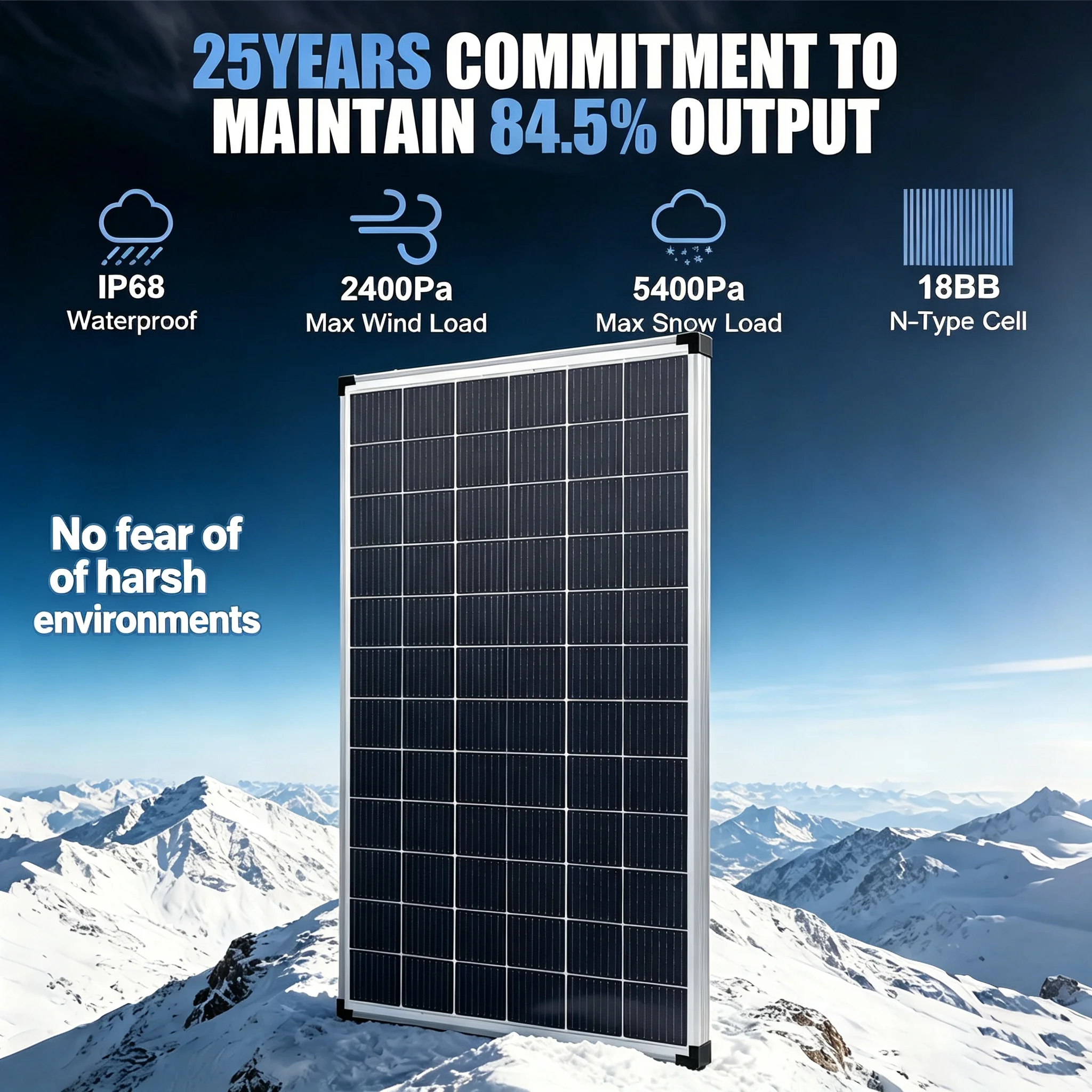 AeternaSol 200W Silver Monocrystalline Solar Panel, Rigid N-Type 18BB, 25% High Efficiency, IP68 Waterproof PV Module for RV, Home, Farm, Outdoor, Off-Grid, Camping, Travel