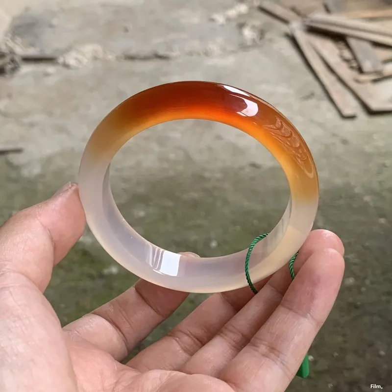 Natural Madagascar Agate Chalcedony Yellow Jade Jewelry for Women, " Mountain Half Water" Bracelet, Gift