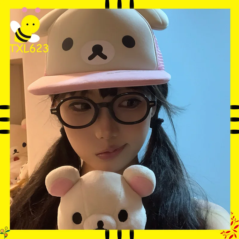 

Rilakkuma Spring Summer Hats Sun Protection Peaked Cap Kawaii Cartoon Baseball Cap Fashion Breathable Mesh Sun Visors Sun Hat