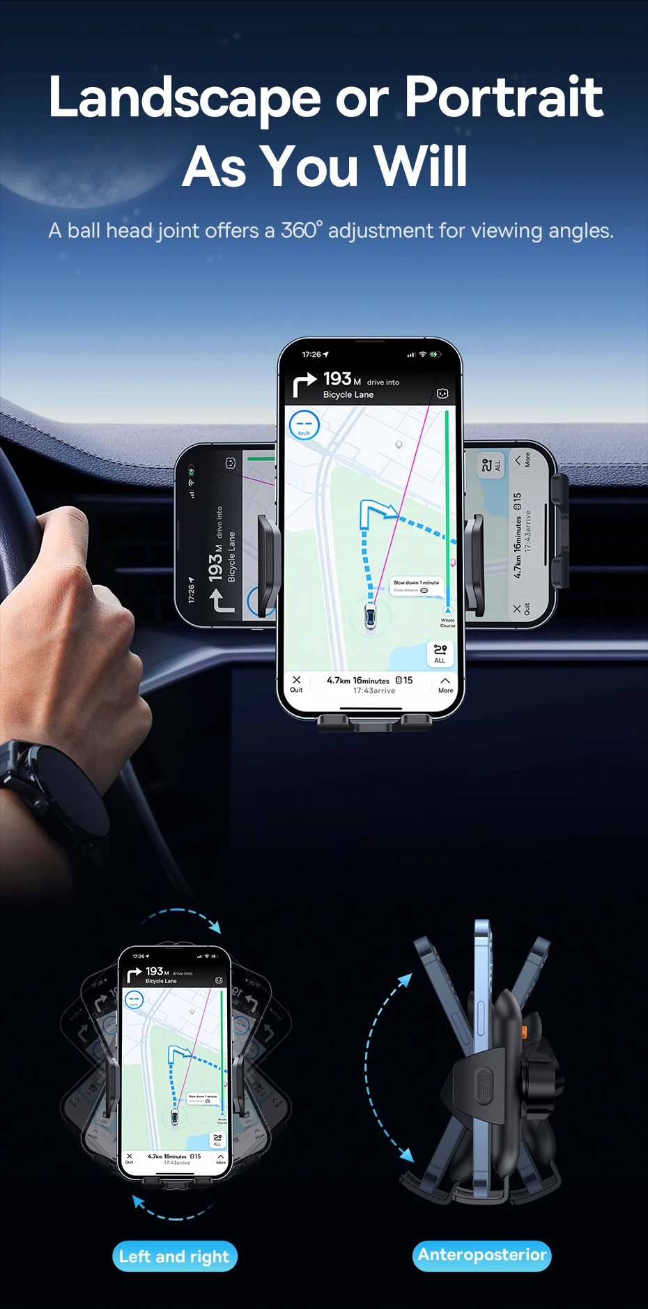 Baseus Autotelefonhalter mit Saugnapf, 360-Grad-Universal-Smartphone-Klemmständer, GPS-Halterung, Unterstützung für iPhone, Samsung, Huawei – Detail 10